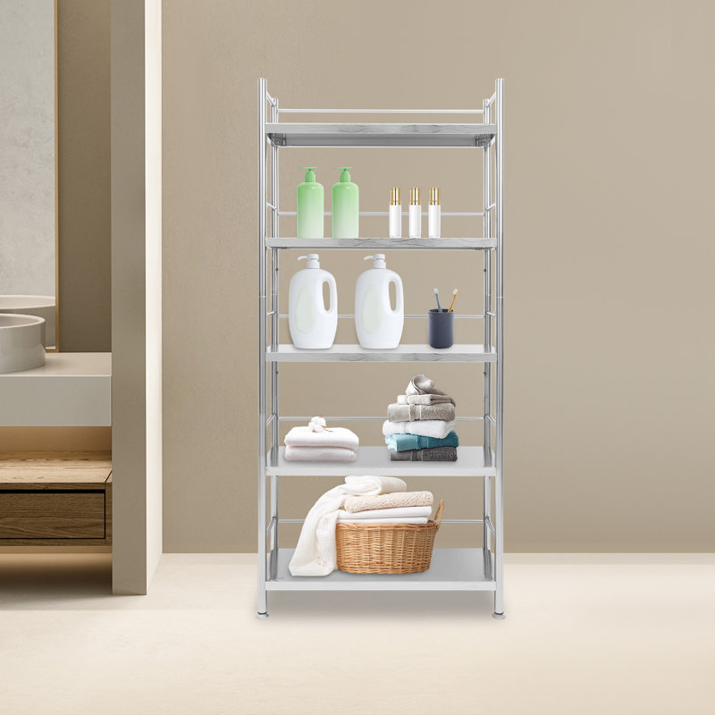 Stainless Steel Shelf 5-Tier Free Standing Storage Rack For Bathrooms, Living Rooms, Toilets, Offices, Kitchens