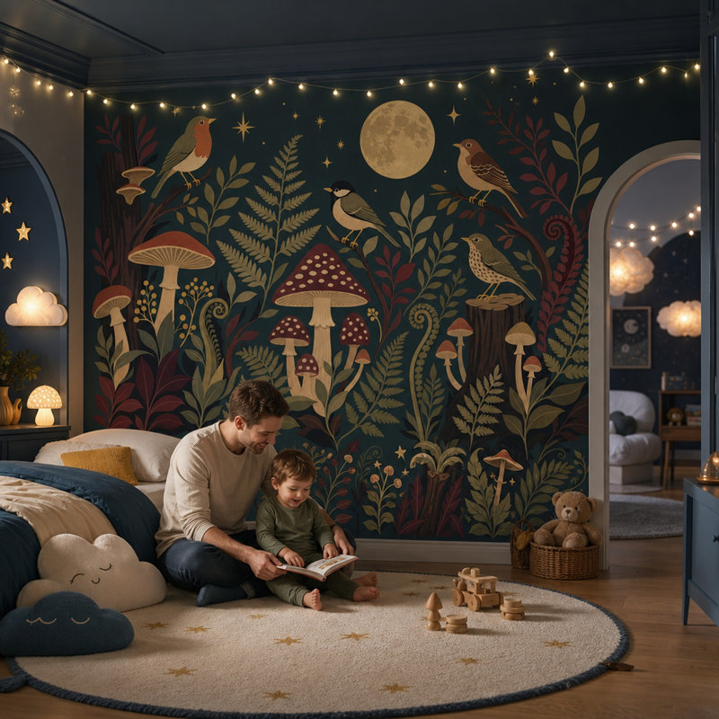 Décoration murale oiseaux de la nuit, 100 po x 96 po, Texturé non collé