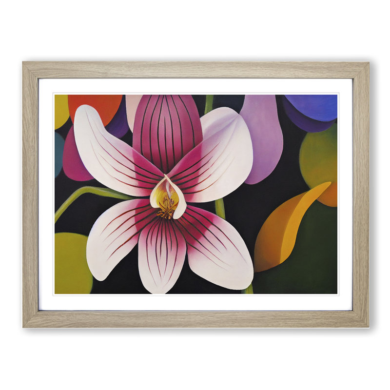 Abstract Orchid Flower - Framed Print, 46cm H x 64cm W x 2cm D, Oak