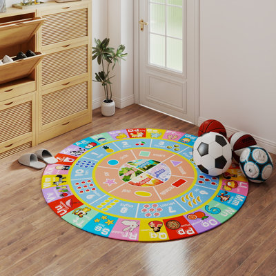 Tapis rond rond pour enfants 47 po, motif alphabet, tapis antidérapant en faux cachemire, convient au salon, à la chambre à coucher, à la chambre d'enfant, à la maison