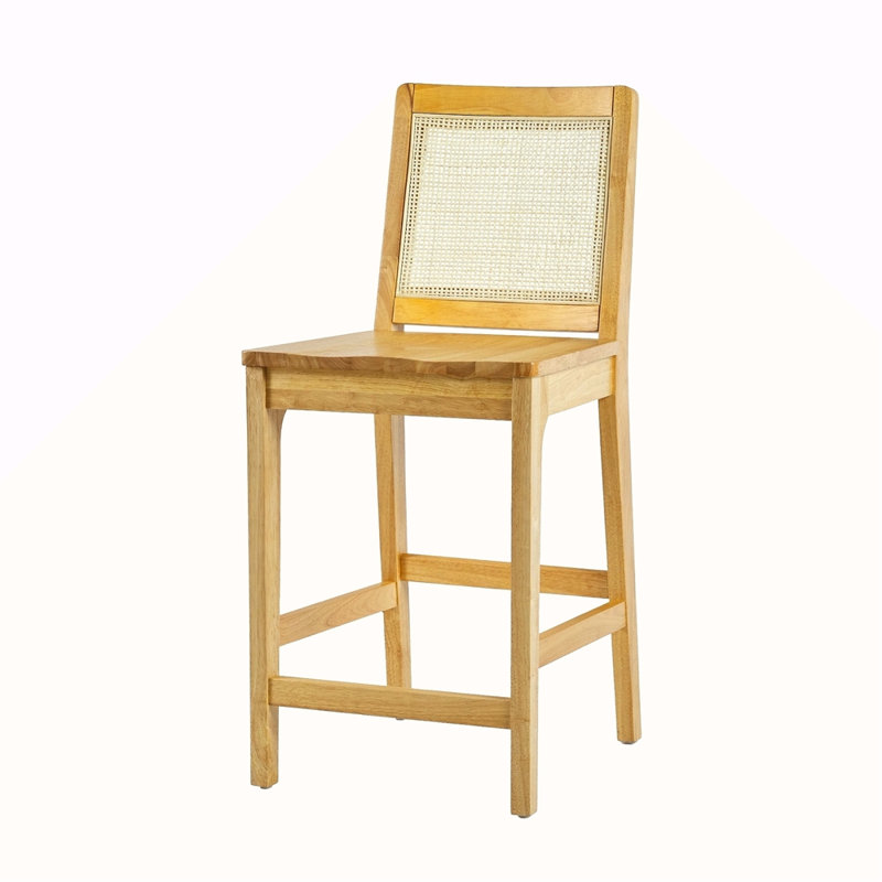 Transitional Solid Wood And Rattan Counter Stool