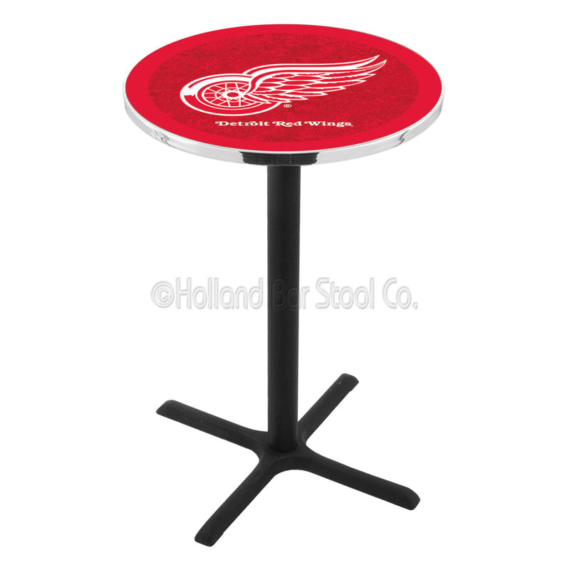 NHL Round Metal Base Dining Table, Detroit Red Wings