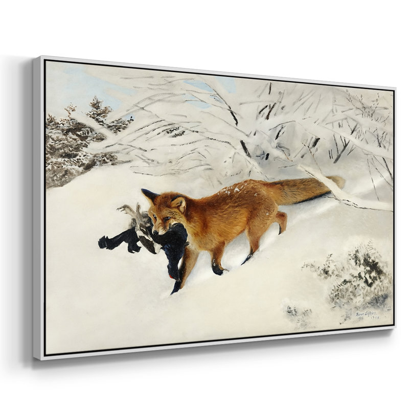Fox in Snow Landscape (Räv i snölandskap), 1900 - Bruno Liljefors, toile tendue avec châssis, 26 x 40, Blanc