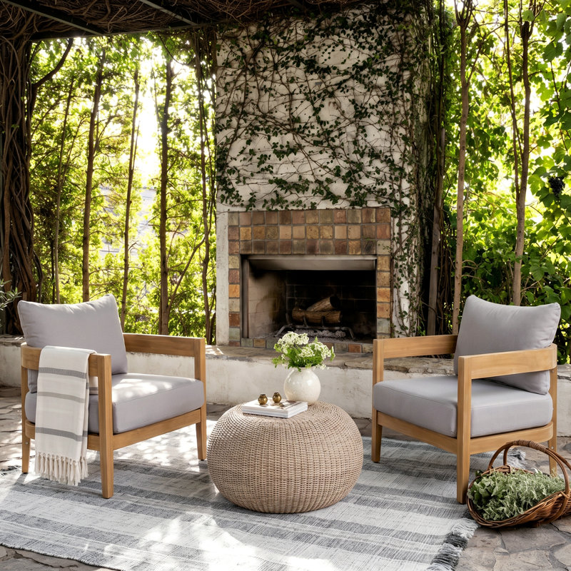 Fauteuil club en bois d'acacia avec coussins Lorene, Gris
