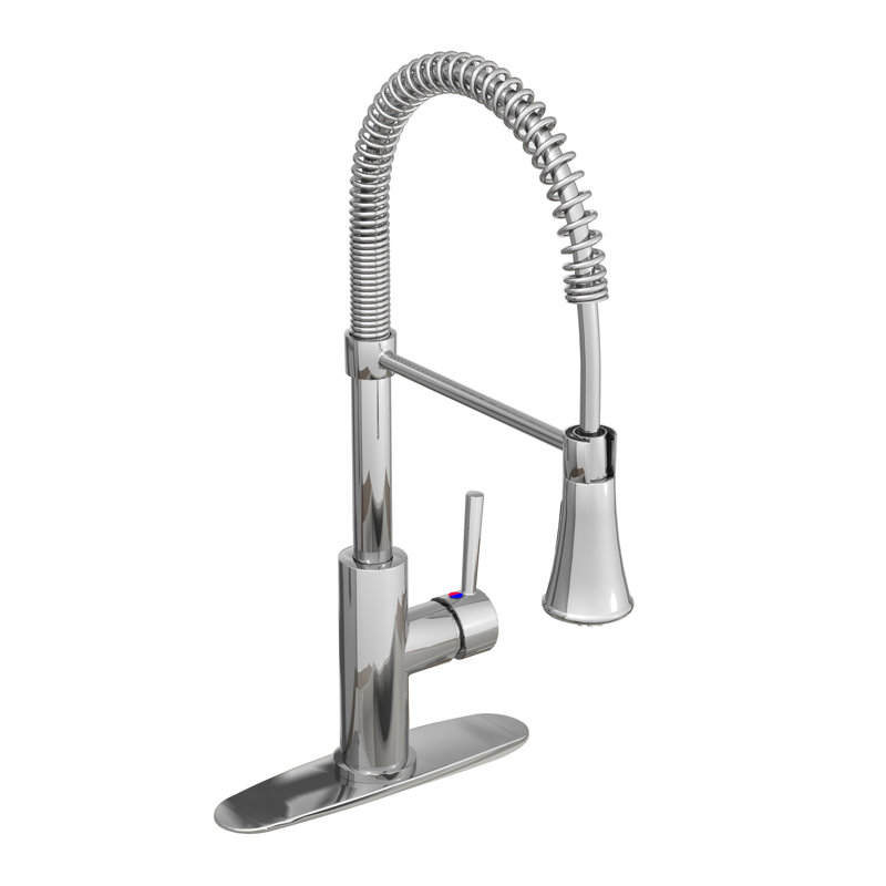 Euro Collection High-Arc Single Handle Kitchen/Bar Faucet with 2-Function Pull-Down Spring Spout Sprayer - Chrome Polished