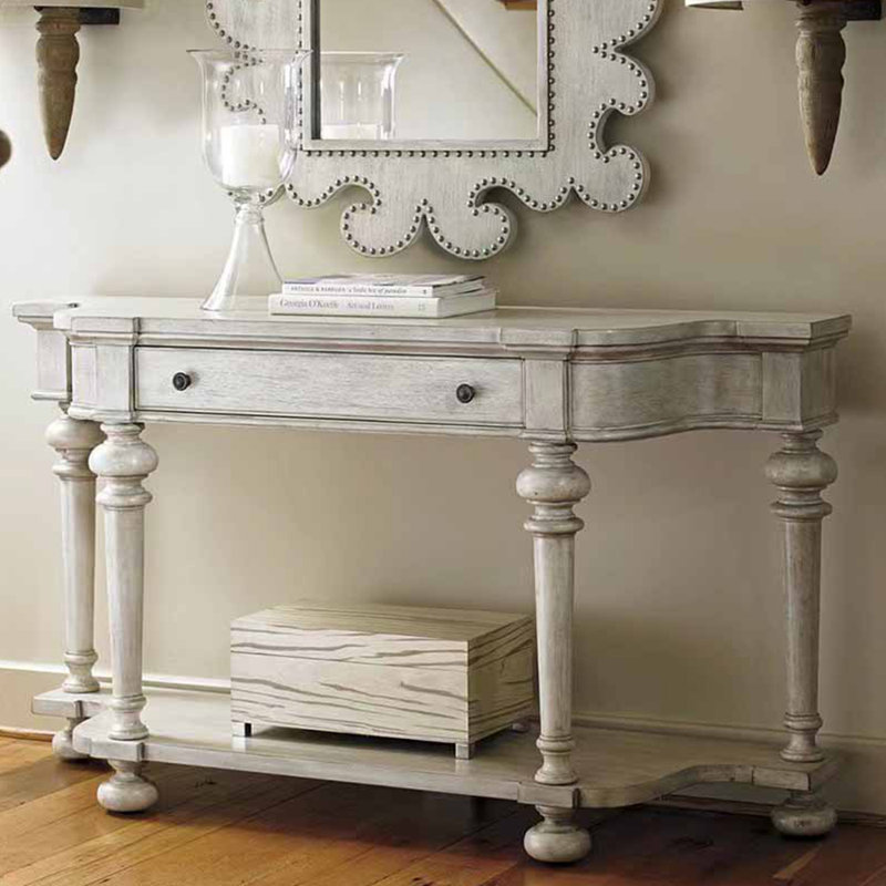 Console de style rétro de style américain, 31.49" H x 55.1" W x 15.7" D, Blanc cassé