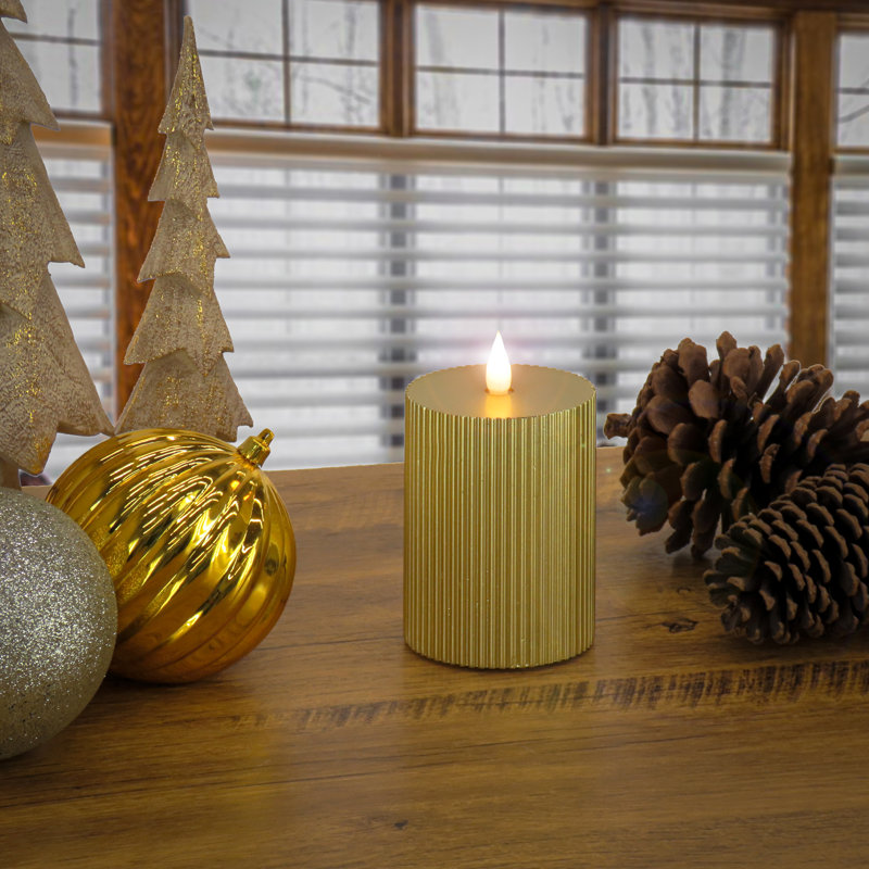 Unscented Flameless Candle, 5" H x 3" W x 3" D, Gold