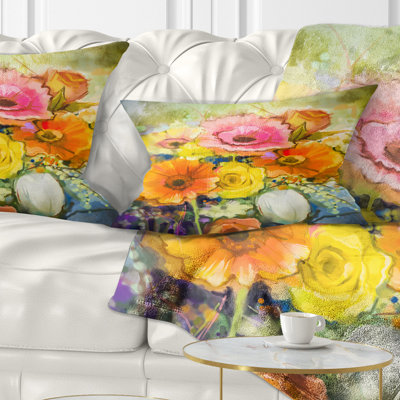 Coussin White Gerbera - rose et tulipes - imprimé floral