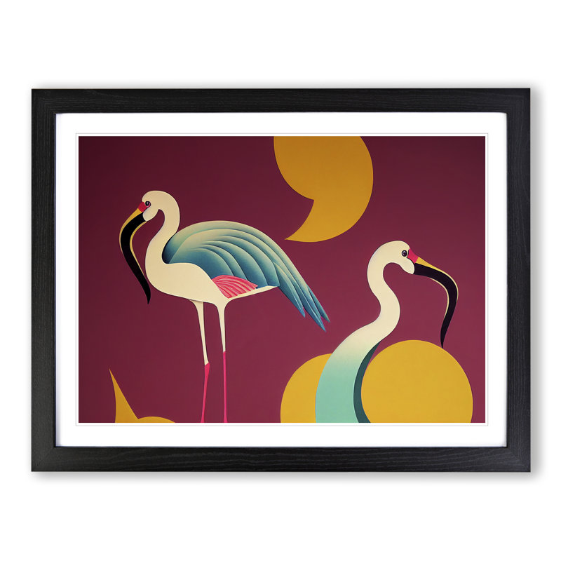 Flamingo - Single Picture Frame Print, Black, 46cm H x 64cm W x 2cm D