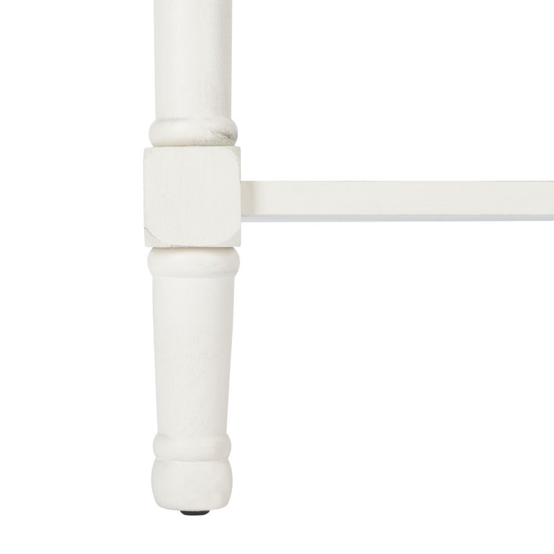 Tate Distressed White Wood Accent Table with Carved Details