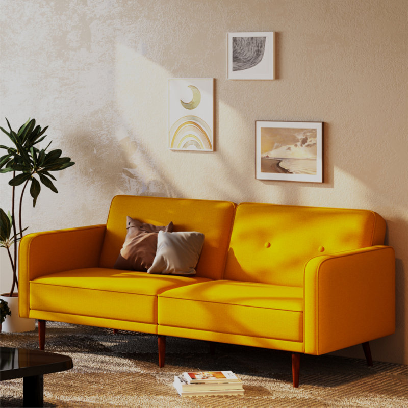 Balabek Twin 76'' Upholstered Convertible Sofa, Mustard