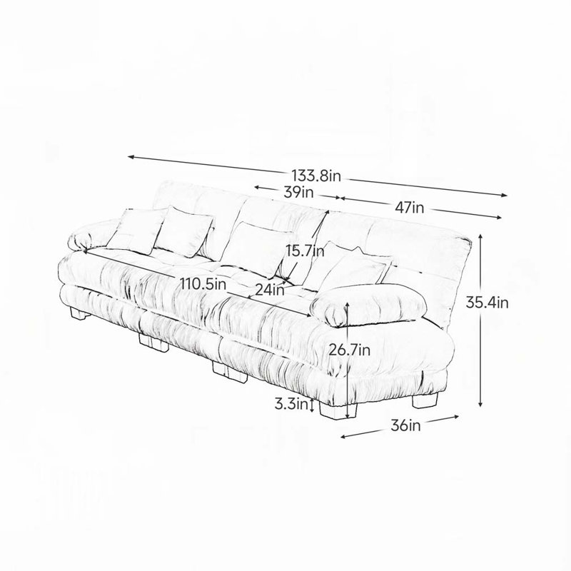 Canapé en chenille 3 places, Rose, H 34,5 po x l 133,8 po x P 36 po, 4