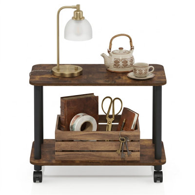  Turn-N-Tube Modern Rectangle End Table with Casters Amber Pine Black Rolling Accent Side Table