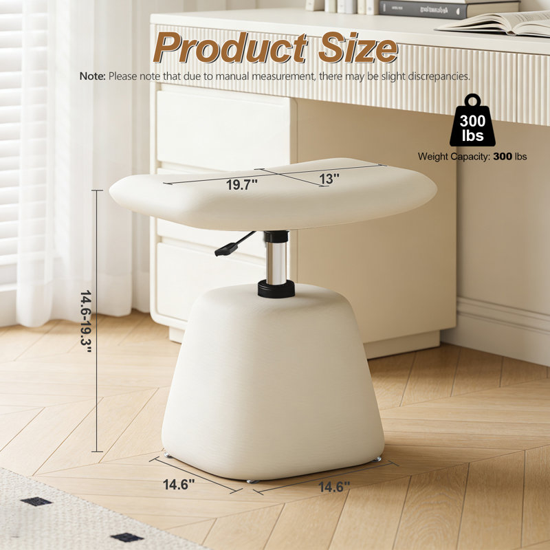 Tabouret de coiffeuse rembourré réglable en hauteur avec repose-pieds intégré, blanc, idéal pour la chambre, le salon ou l'entrée.