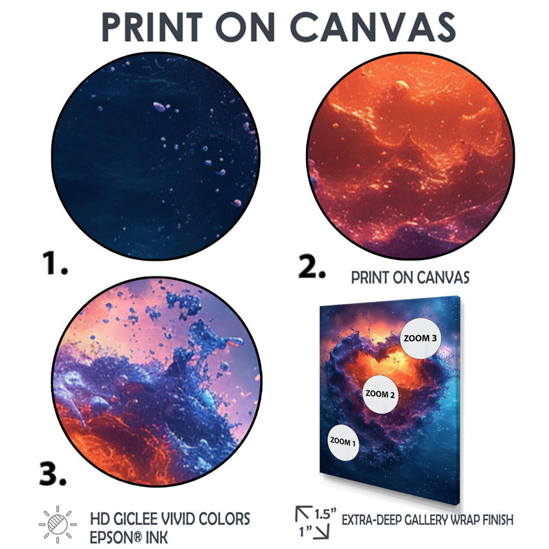 «Vibrant Heart Sunset In The Sky», reproduction d'art abstrait, H 44 po x l 34 po x P 1,5 po, Toile tendue