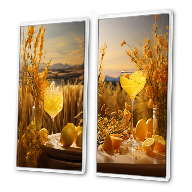Mimosa Meadows Cocktail Harmony - ensemble d'art mural sur toile 2 cocktails, Cadre blanc, H 28 po x l 25 po