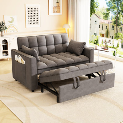 Lit convertible 2 places en velours gris foncé, 3 inclinables, fonction escamotable, poches latérales pour canapé de petit appartement en velours, siège,