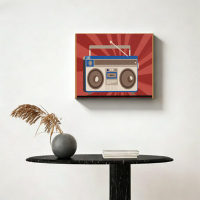 Retro Boombox Radio Art, 16 x 20, Built-in Wooden Frame Wall Art
