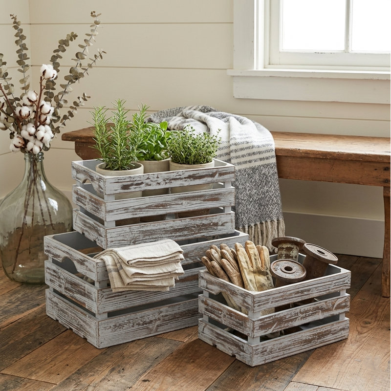 Isolde Set of 3 Wooden Crates - Gray Wash
