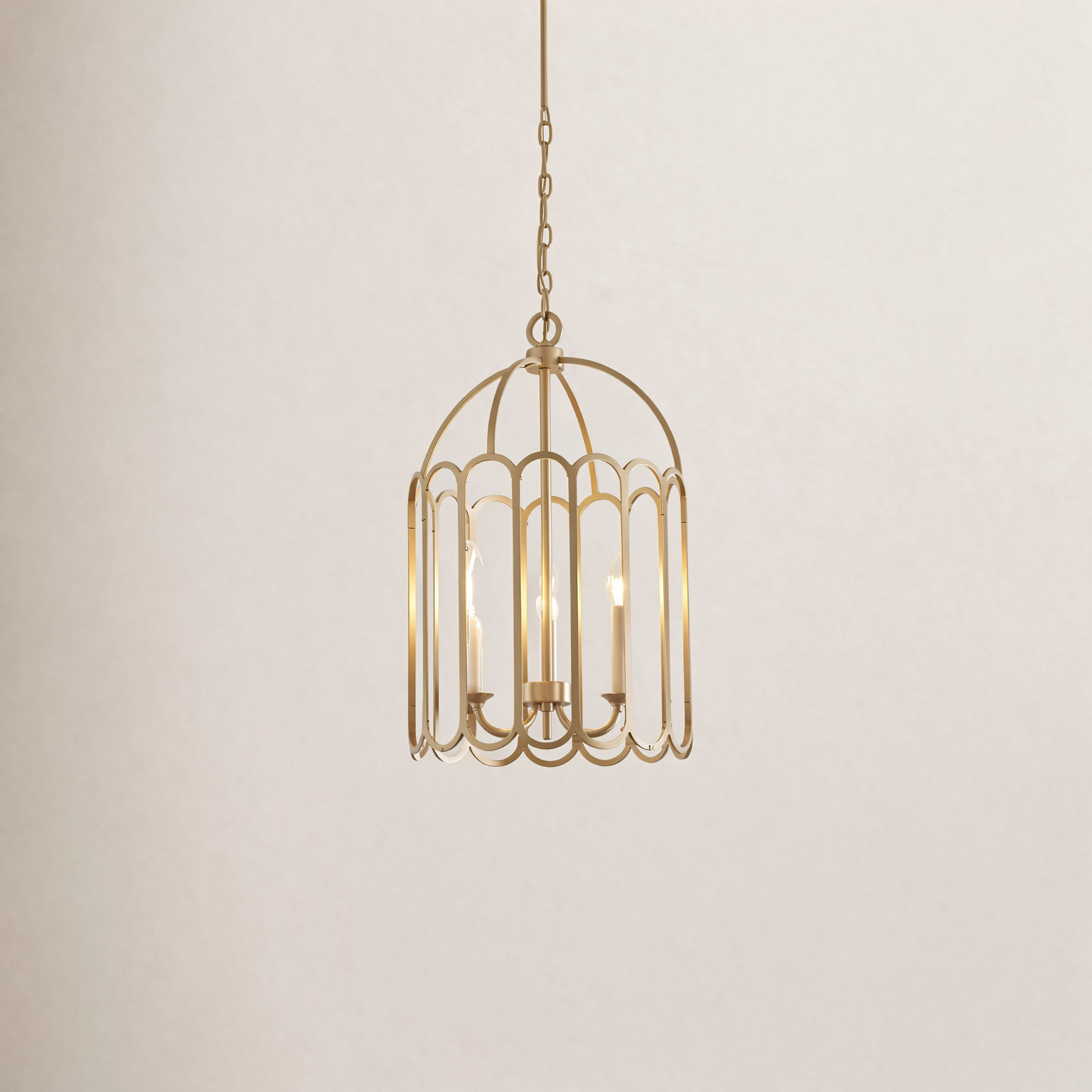 Argente Wrought Iron 3-Light Chandelier, Natural Brass