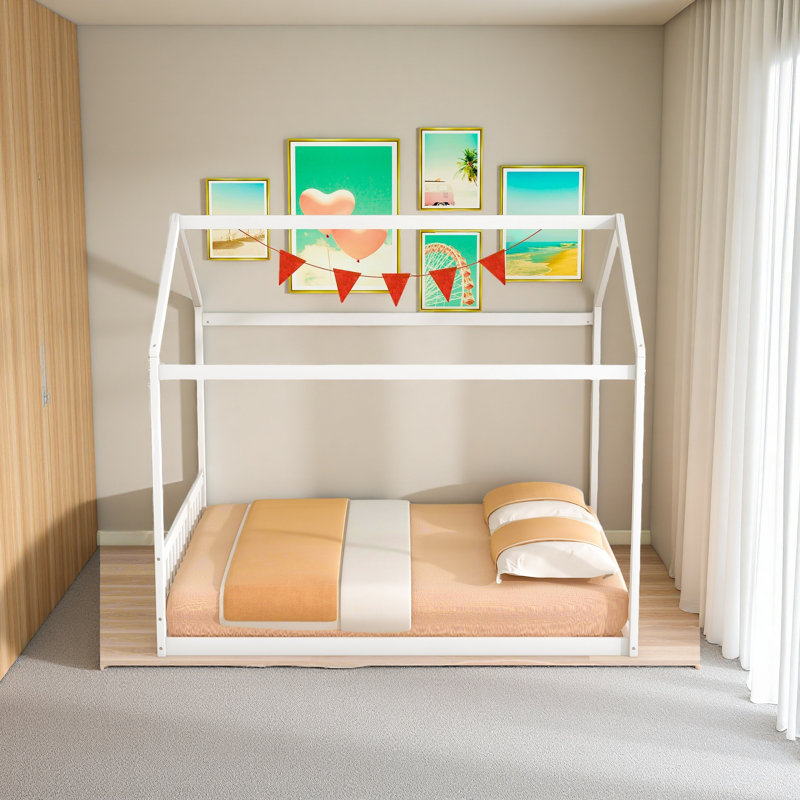 Lit en bois avec tête de lit, Blanc