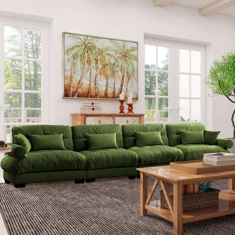 Canapé modulaire surdimensionné en velours, 4, H 33,4 po x l 166 po x P 37 po, Vert