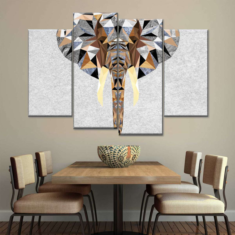 " Geometric Colourful Elephant Multi Piece Canvas Print " by Jonathan A. 4 - Pieces, 32" H x 52" W x 1.25" D