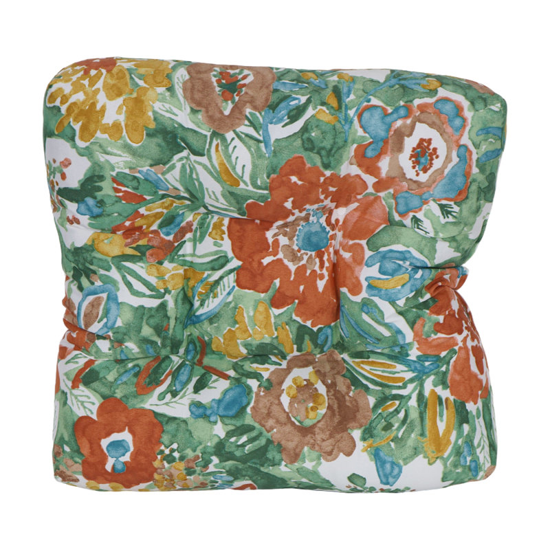 19-Inch Square Outdoor Tufted Dining Chair Cushion, White/Sun River Mist Floral