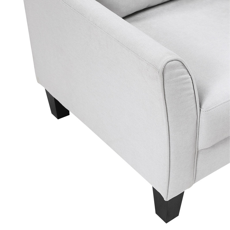 Gris moderne, structure en bois massif et contreplaqué, sièges confortables, tissu texturé de style contemporain, coussins attachés évasés