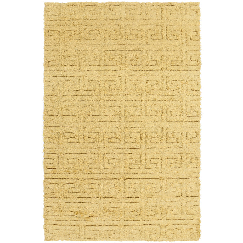 Tapis jaune en coton tissé à la main Ruislip, Rectangle 5 pi x 8 pi