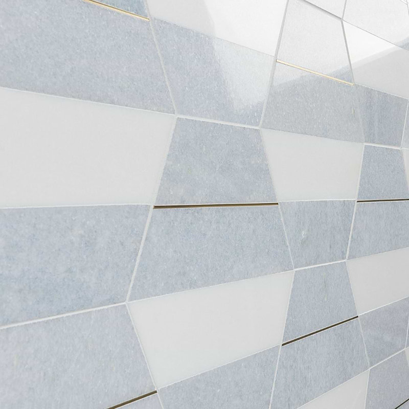 Margo 9" Hexagon Polished Nero Marquina Marble And Brass Mosaic Tile, Blue/Gold