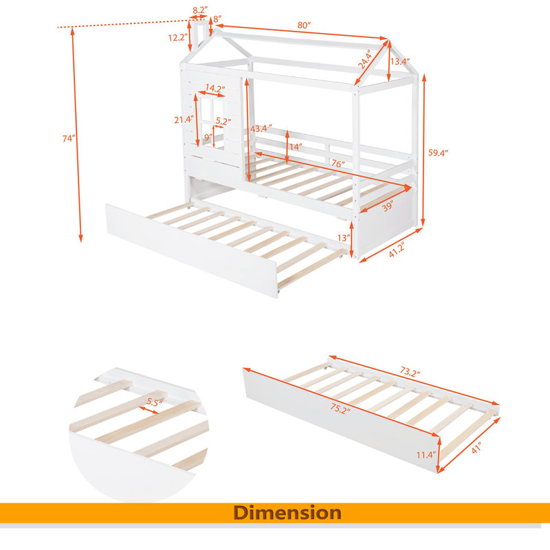 Lit simple en bois avec lit gigogne simple