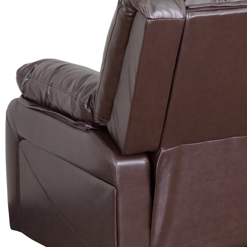 Arland Contemprary Faux Leather Pillow Back Recliner, Brown Leather Match