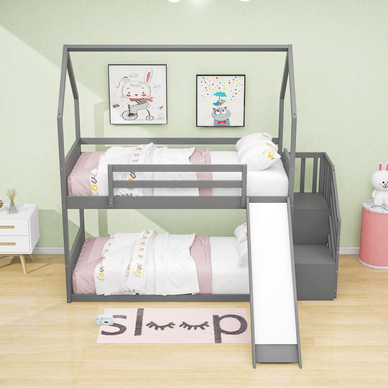 Lemeiux Kids Twin Over Twin Bunk Bed, Gray