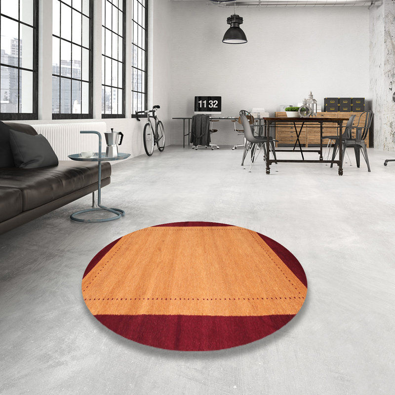 Tapis contemporain rouge / beige, Rond 6 pi