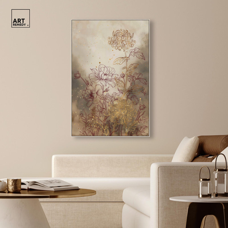 Toile florissante par Art Remedy, galerie tendue, Argent, H 46 po x l 31 po, Cadre flottant