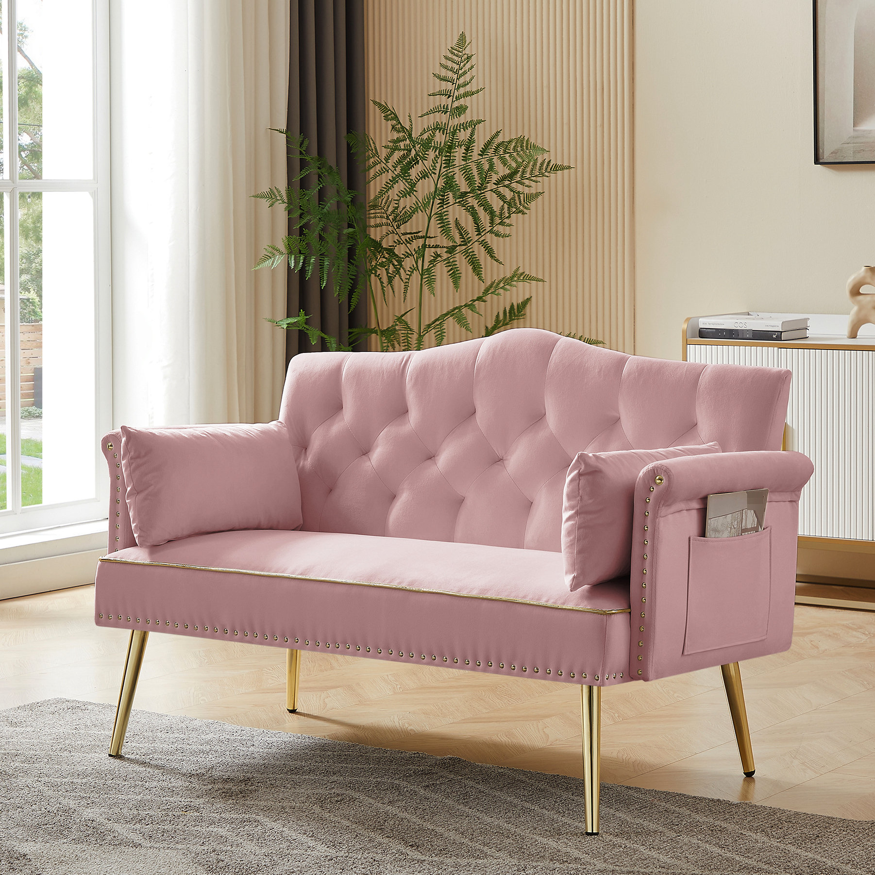 Mercer41 Stylish 2 Black , Design, Velvet Upholstery, Metal Gold Legs ...