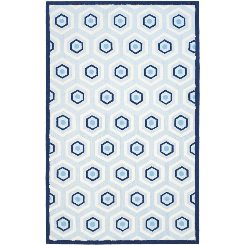 Blue Geometric Hand Tufted Wool Area Rug