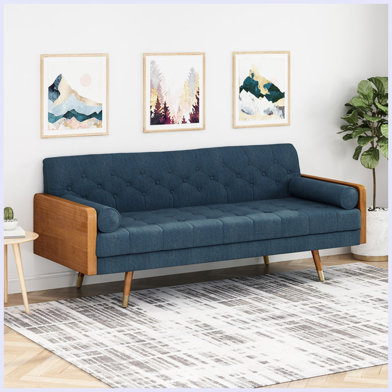 Canapé en tissu Mid-Century, Bleu marine