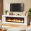 Meuble télé 63 po avec foyer, meuble télé électrique pour téléviseur de 70 po ou moins, console de salon et de chambre à coucher