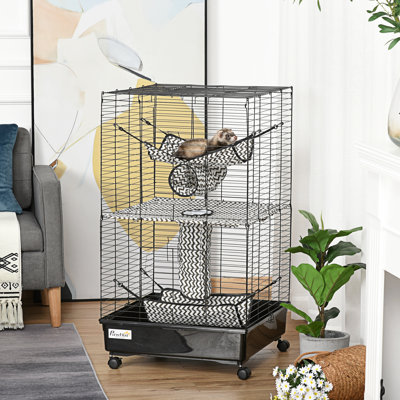 42" Ferret Cage With Wheels, Brakes, And Hammocks - Black