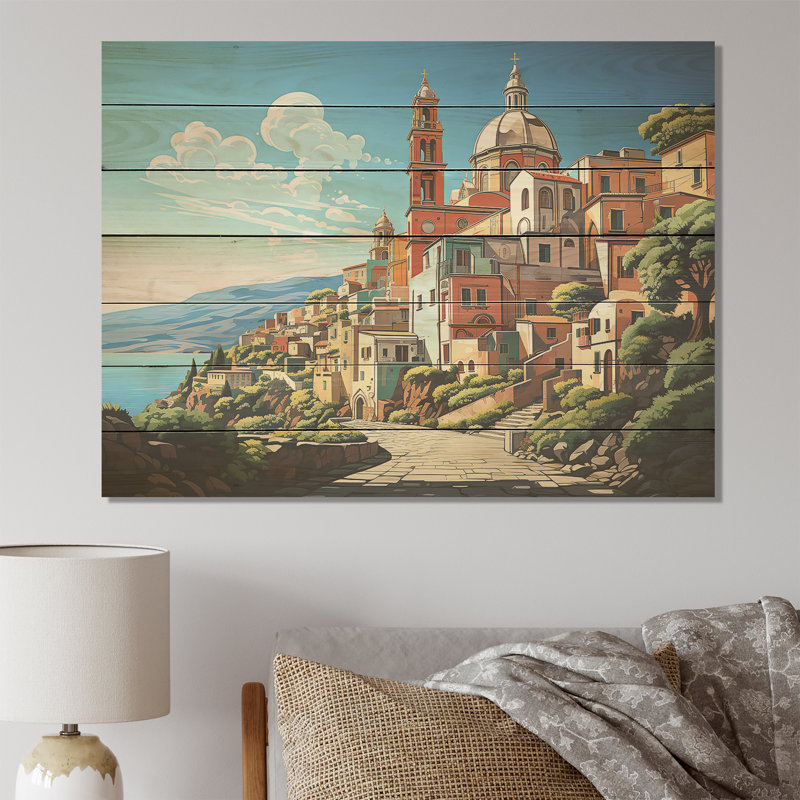 Italian Village By The Coast II - Italy Landscape On Wood Print, 10" H x 20" W x 0.78" D