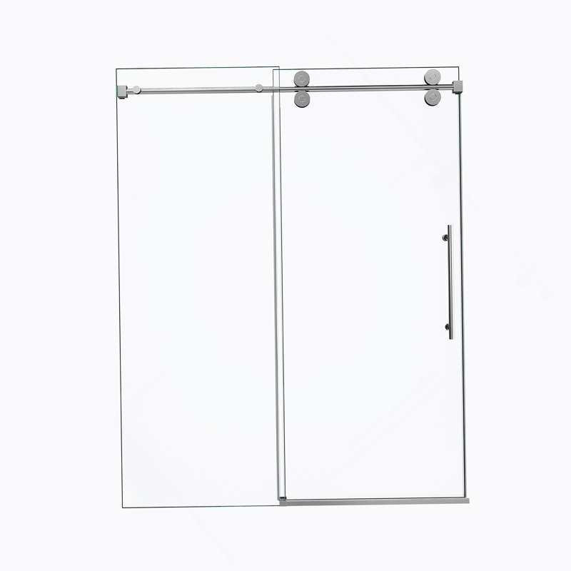 Porte de douche coulissante simple sans cadre de 44 à 48 po x H 76 po - Verre trempé transparent de 5/16 po (8 mm), conception de dérivation avec finition chromée