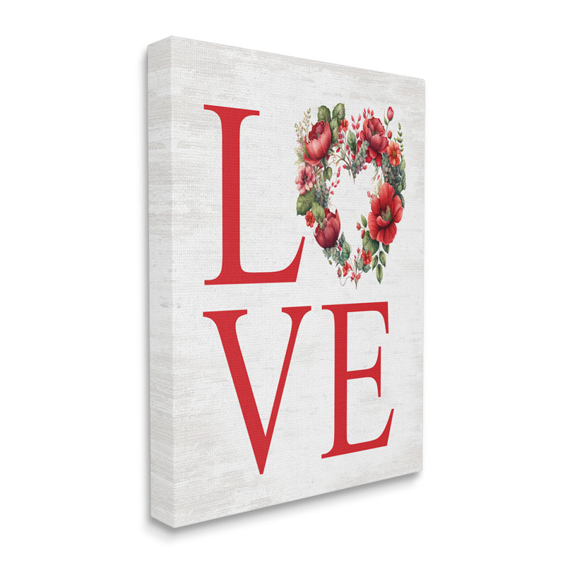 «Love with Heart Wreath», art mural sur toile par lettré et doublé, H 30 po x l 24 po x P 1,5 po