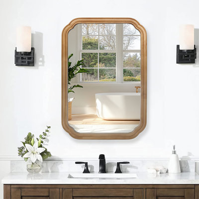 29.72x19.69 Inch Bathroom Mirror Cabinet, Metal & Synthetic Wood Frame, Antique Natural, 1PC, Wall Mounted with Adjustable Shelves