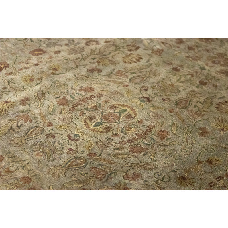 Tapis vert et brun noué à la main de haute qualité