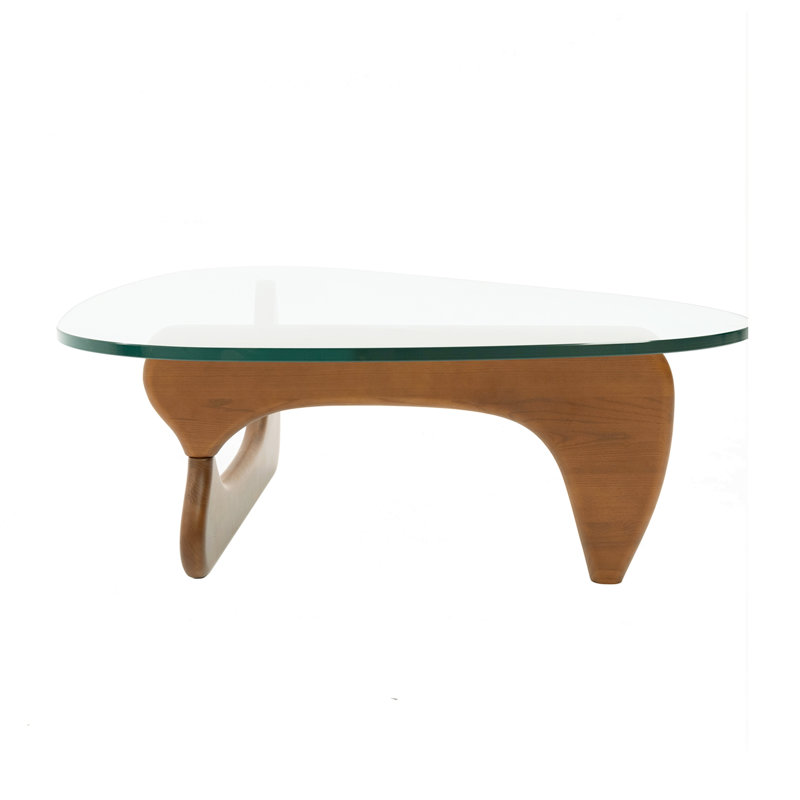 Abstract 51 "Mid-Century  Premium Triangle Glass Top Coffee Table With Solid Wood Base, Walnut