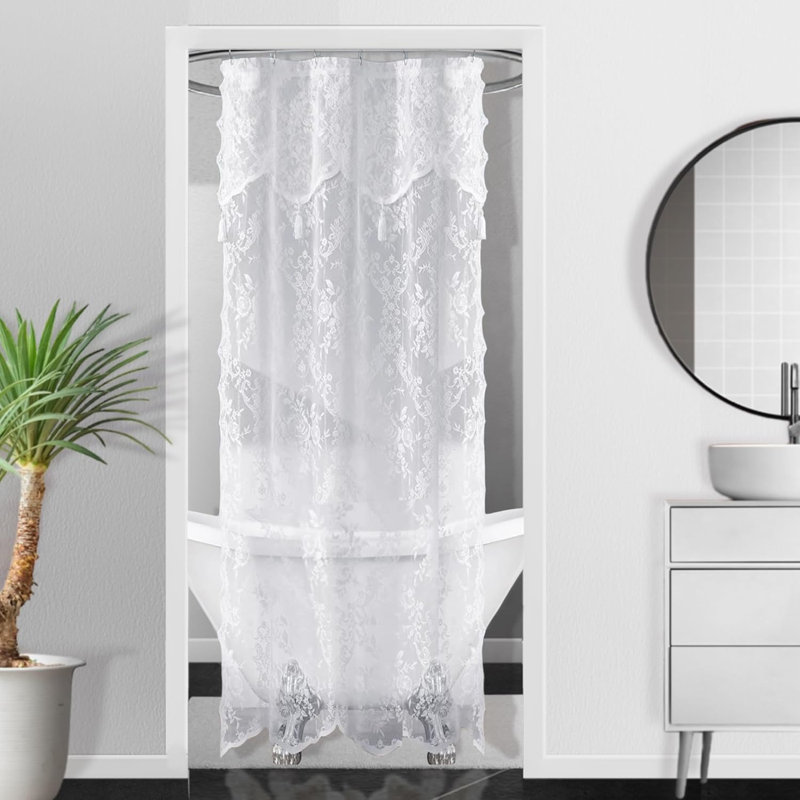  Rideau de douche Cherrilyn Floral, Blanc, H 72 po x l 108 po