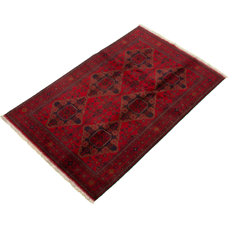 Tapis à main one-of-kind-noué la 2010 rouge/noir 4 pi 2 po x 6 pi zone de laine 4 po Esari Turkman