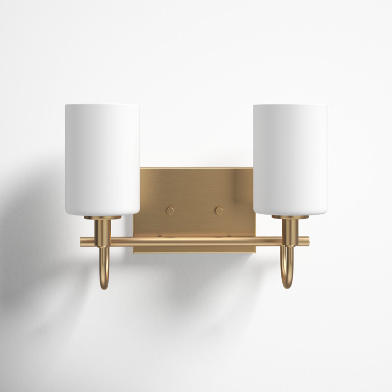 Satin Brass 2-Light Dimmable Vanity Light with Frosted Glass Shades
